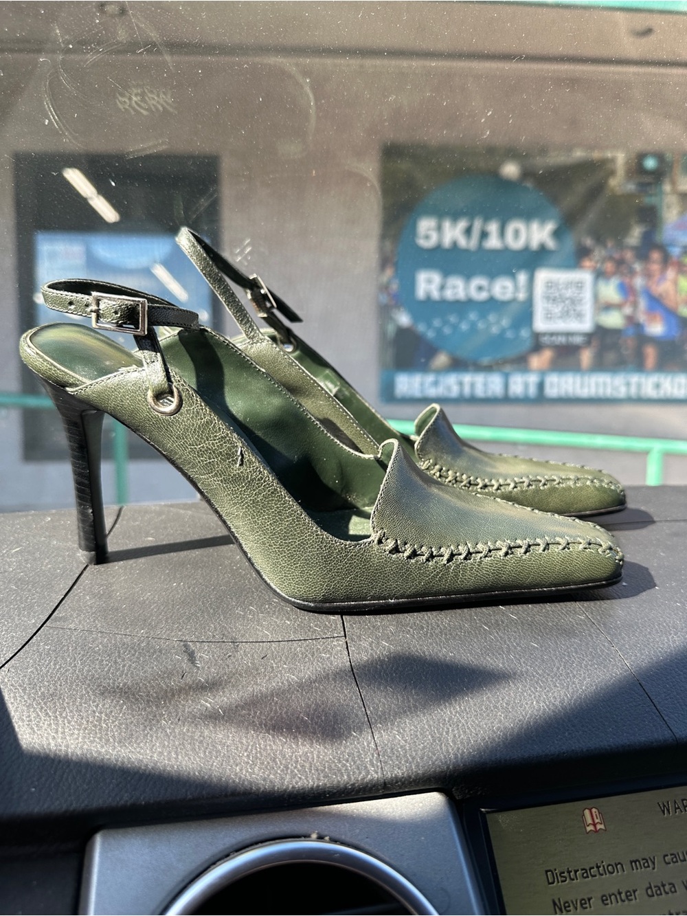 Vintage BCBG Paris Olive Green Slingback Stiletto Pumps